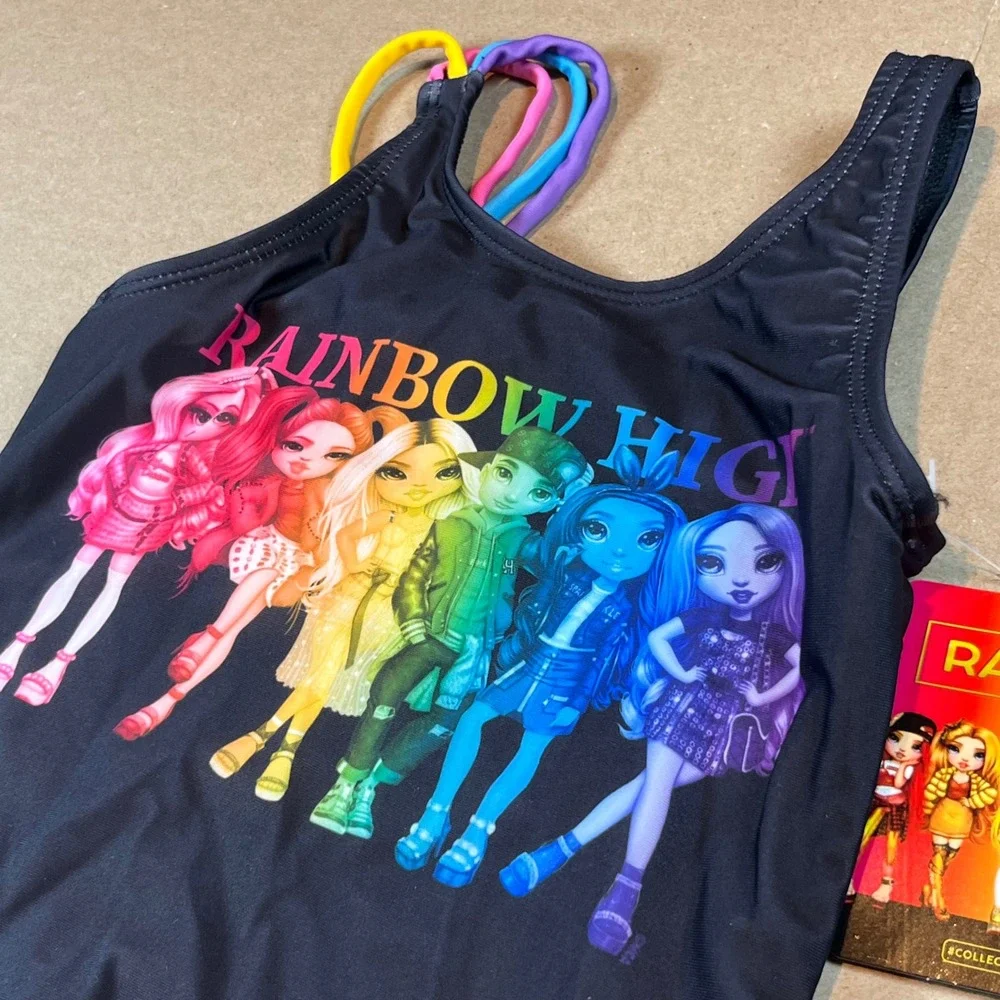 Rainbow High Girls One Piece Swimsuit Black UPF 50+ Size 5 NWT